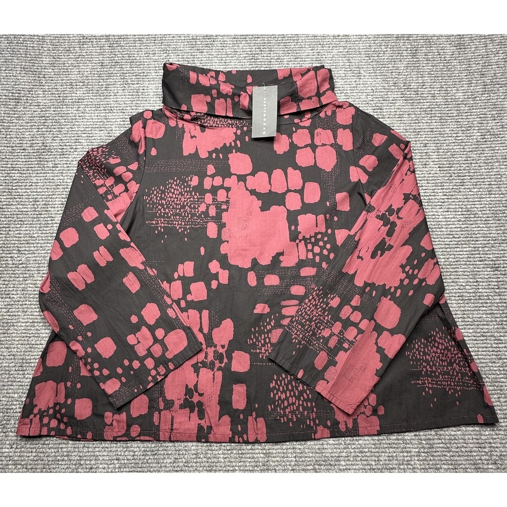 Bryn Walker Tunic Top Womens Large Black Red Geometric Cowlβ Neck Organic Cotton